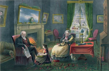 Die vier Jahreszeiten des Lebens: Alter, `Die Jahreszeit der Ruhe`, graviert von Parsons und Atwater, veröffentlicht von Currier und Ives, New York, 1868